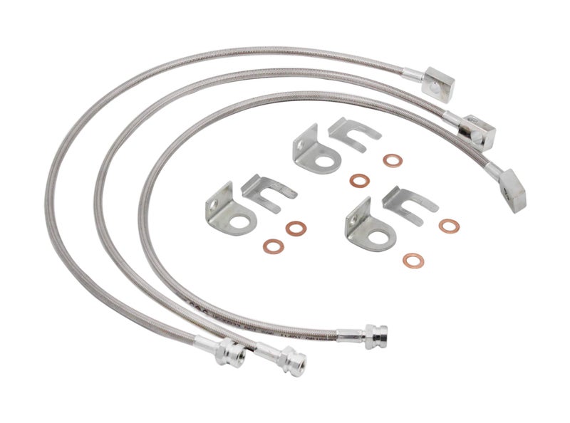 TycoonWon 89715 Front and Rear Extended Stainless Brake Lines Replacement for 1987-2006 Jeep Wrangler TJ YJ 84-01 Cherokee XJ, 89702 and 89703 Brake Lines Kit for 4"-6" Lift - Image 1